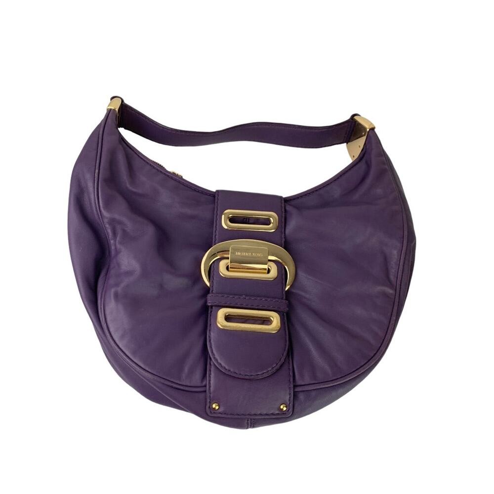 Michael Kors Morgen Purple Leather Hobo Bag Goldtone Hardware Buckle B-1006 - Picture 2 of 12